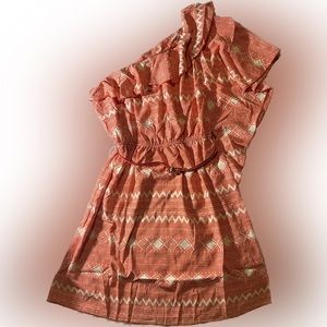 HELLO MISS ORANGE DRESS WITH BELT ONE SHOLDER